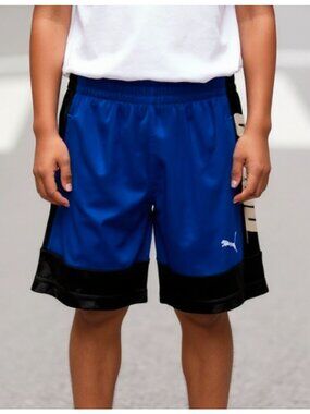 Puma Kids Blue & Black Athletic Shorts With Side Logo Comfortable Fit